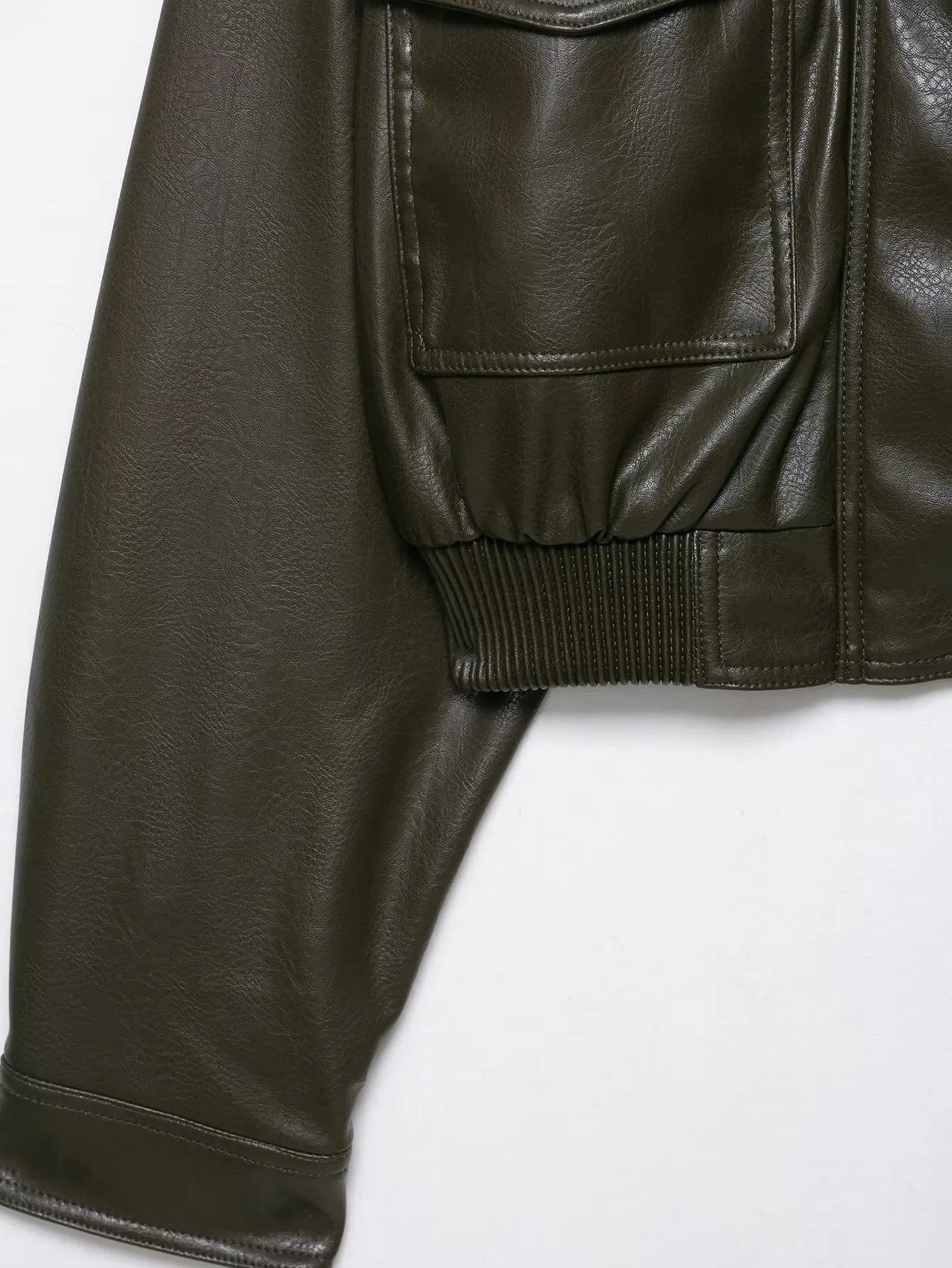 HH Women Faux Leather Cropped Jacket vintage Bomber Jackets With Pockets Long Sleeve Coats Zipper Overcoat Jacket For Woman