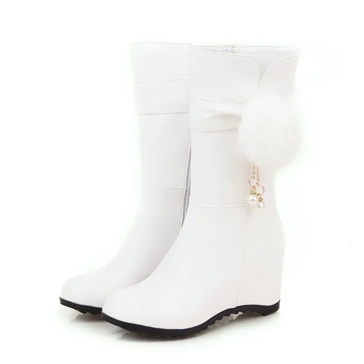Women Snow Boots Autumn Winter Keep Warm Fur Wedges Increasing Faux Suede Round Toe White Princess Boots New 2026
