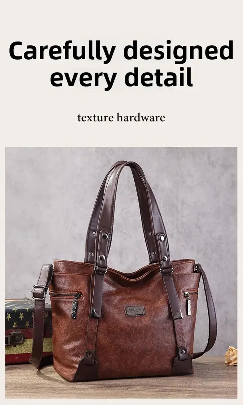 Vintage Women's Tote Bag 2025 New PU Leather Shoulder Bag Large Capacity Handbags Retro Style Crossbody Bags for Women