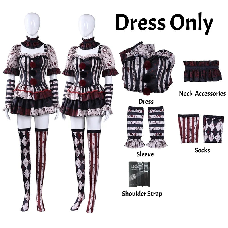 Terrifier Art The Clown Cosplay Costume Horror Joker Clown Suit Full Set Halloween Party Role Play Outfit for Men Women