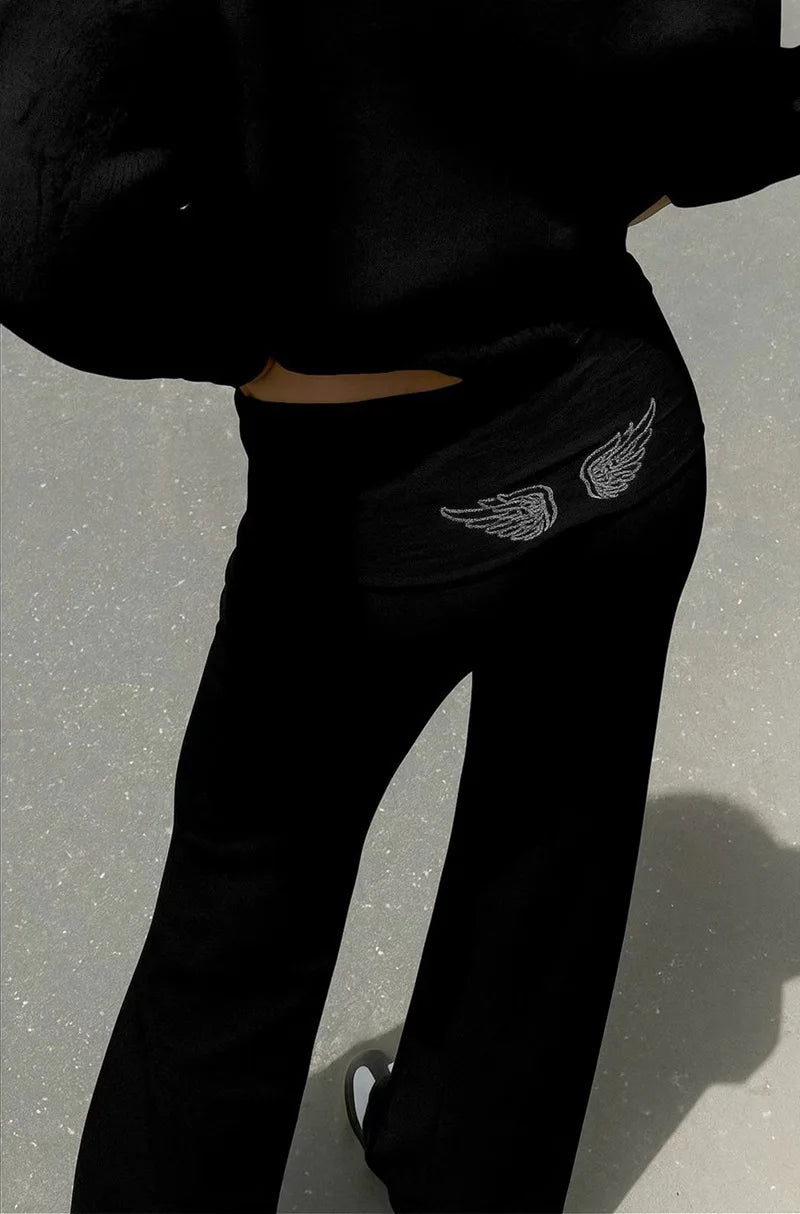 Sequins Angel's Wings Hoodies Women Y2k Chic Loose Long Sleeve Pullovers Top Slim Yoga Pant Set 2026 Casual Lady Sweatshirt Set