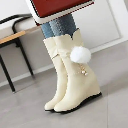 Women Snow Boots Autumn Winter Keep Warm Fur Wedges Increasing Faux Suede Round Toe White Princess Boots New 2026