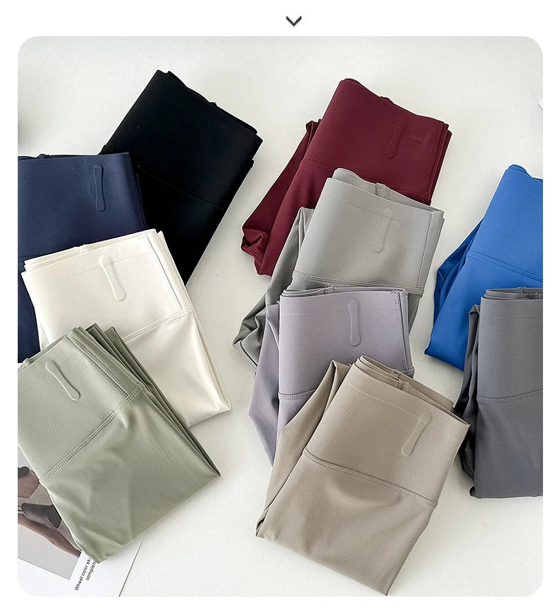 BIVIGAOS Spring Summer Back Pocket Nude Feel Sharkskin Leggings Women Fish Bone High Waist Push Up Sport Fitness Running Legging