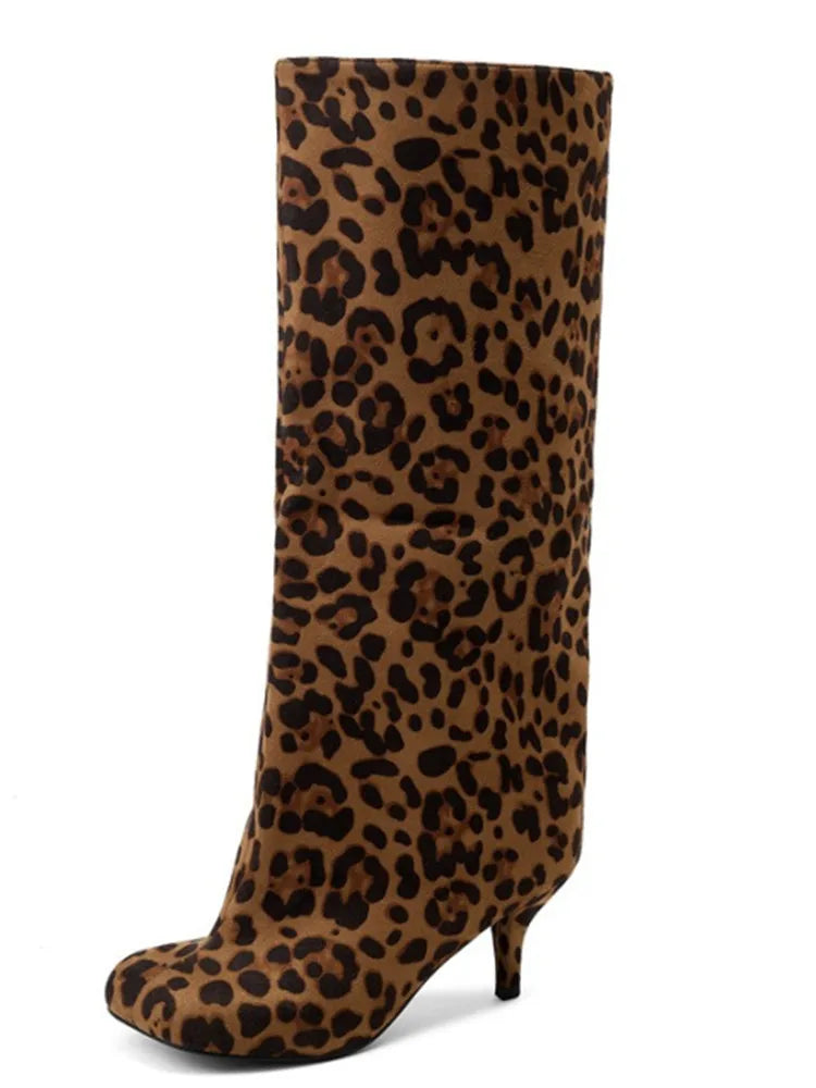 2025Women's Autumn and Winter New Slim Fit High Heels Knee High Boots Fashionable Plus Size Medium Long Boots Knight Boots