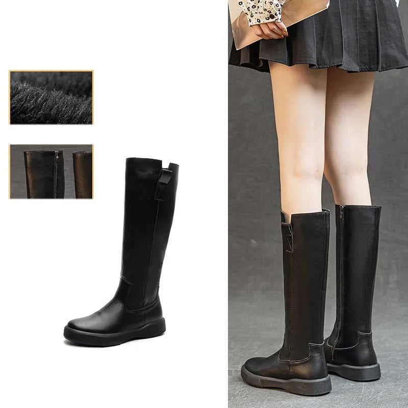 Koznoy 4cm Cow Genuine Leather Microfiber High Top Rubber Knee High Booties Women Chimney Autumn Boots Spring Fashion Shoes