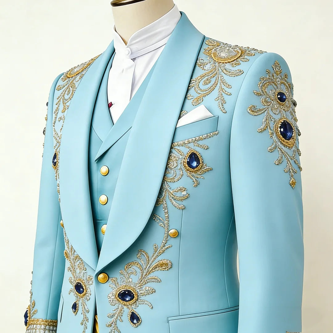 Luxury Crystals Men's Suits Shawl Lapel One Button Prom Male Party Pant Sets 2 Pieces Customized  Trajes Para Hombre
