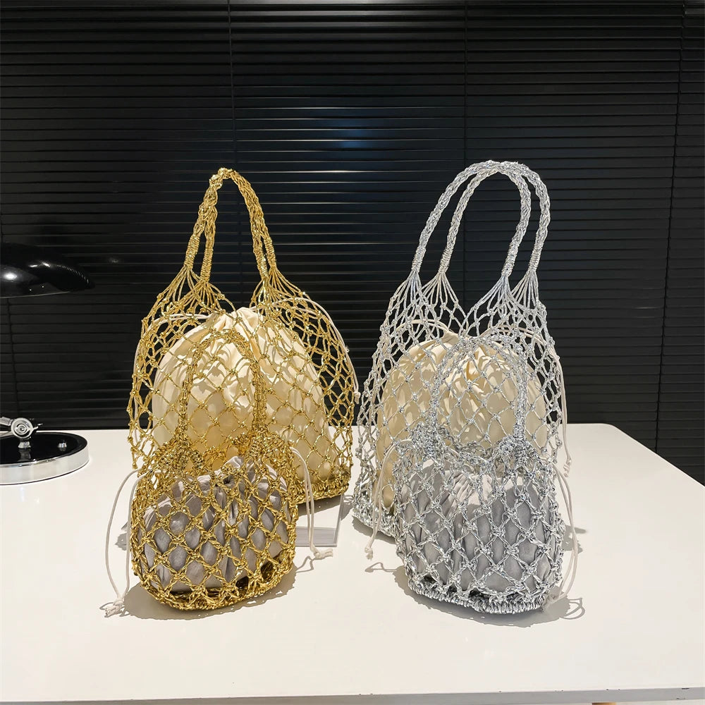 MOODS Handmade Woven Design Round Handle Handbags For Women Eco-friendly Craft Paper Hollow-out Luxury Designer Top-handle Bags