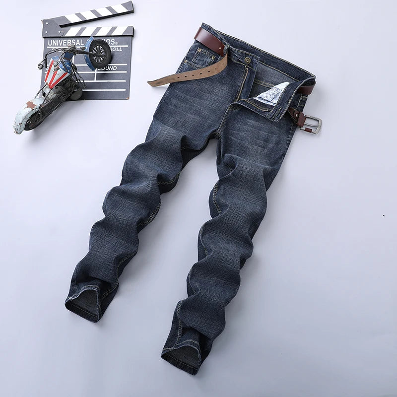 Spring Autumn Men's Smart Jeans Business Fashion Straight Regular Blue Stretch Denim Trousers Classic Men Plus Size 28-40