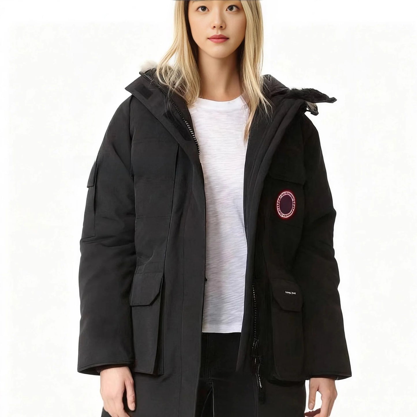 2025 New Palm Moose #09e Women Expedition Parka Thickened Cotton Polyester White Duck down Filled Coat with Hood And Coyote F...