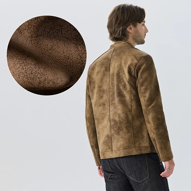 Men's PU Leather Jacket Faux Fur Leather Jacket Thickened Plush Autumn Winter Warm Leather Jacket High-End Business Leather Coat
