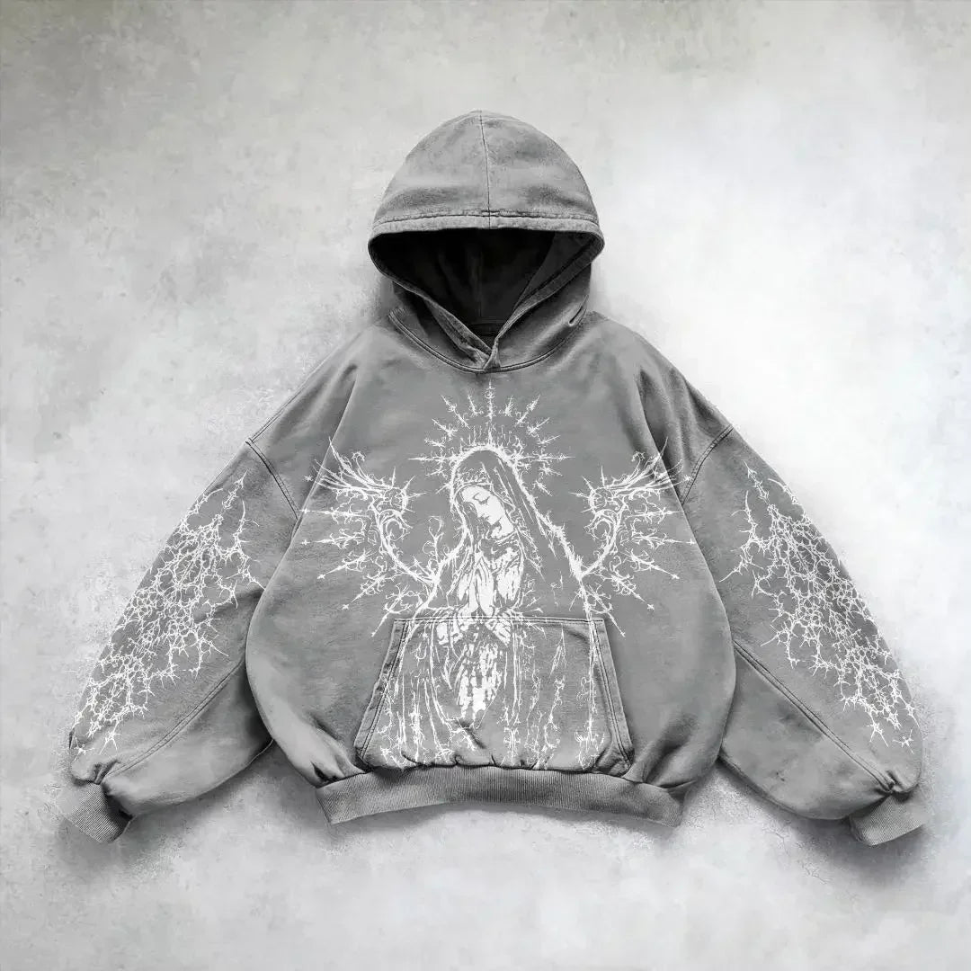 Harajuku gothic goddess print hoodies women goth 2025 hot sell hoodie y2k tops oversized sweatshirt black streetwear clothes