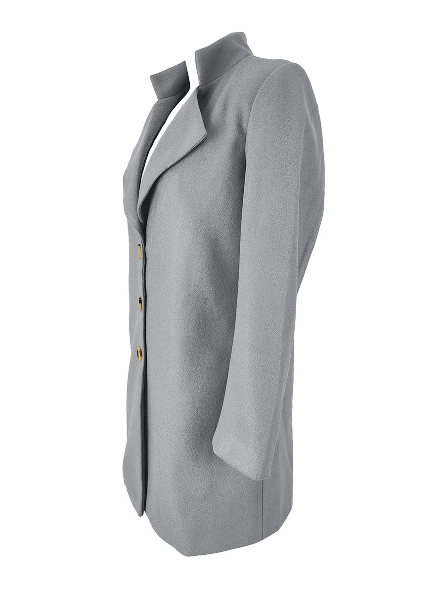 Women Autumn Winter Elegant Woolen Coat Slim Fit Long Jacket Office Lady Single Breasted Lapel Overcoat Female Solid Outerwear