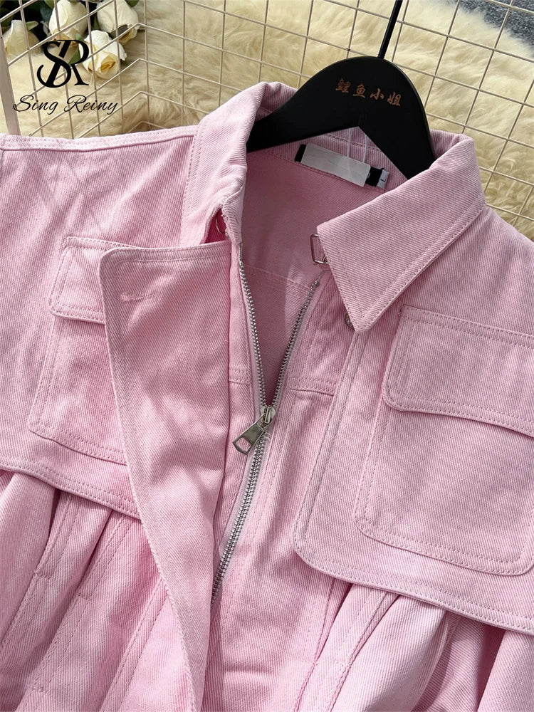 SINGREINY Fashion Senior Denim Jacket New French Classic Lapel Full Sleeves Slim Outwear Women Autumn Chic Elegant Workwear Coat
