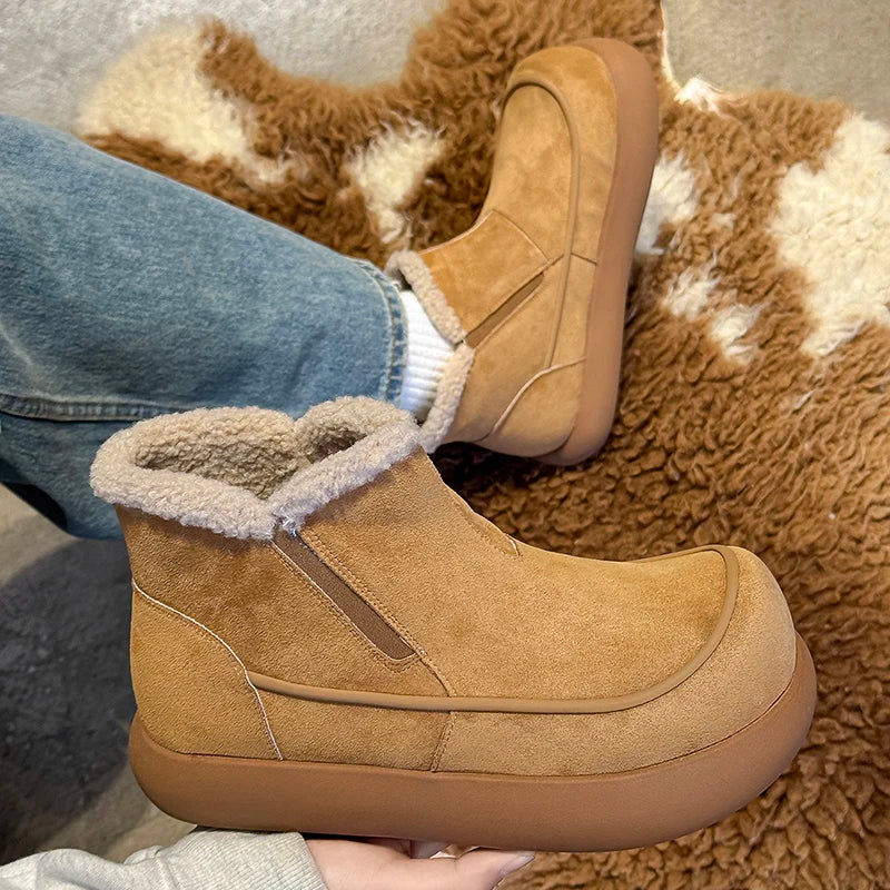 European  American High-end New Frosted Big Toe Thick Soled Snow Boots Youth Warm Plush Boots Retro Casual Lazy Boots