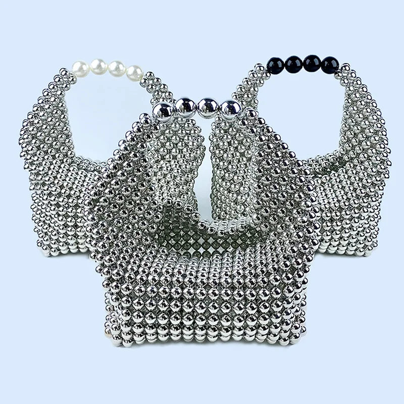European and American high-end texture handmade silver beaded pillow bag, banquet bag, fashionable and versatile