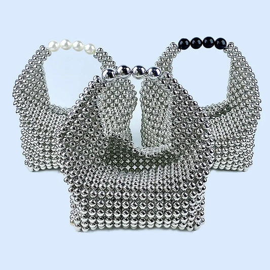 European and American high-end texture handmade silver beaded pillow bag, banquet bag, fashionable and versatile