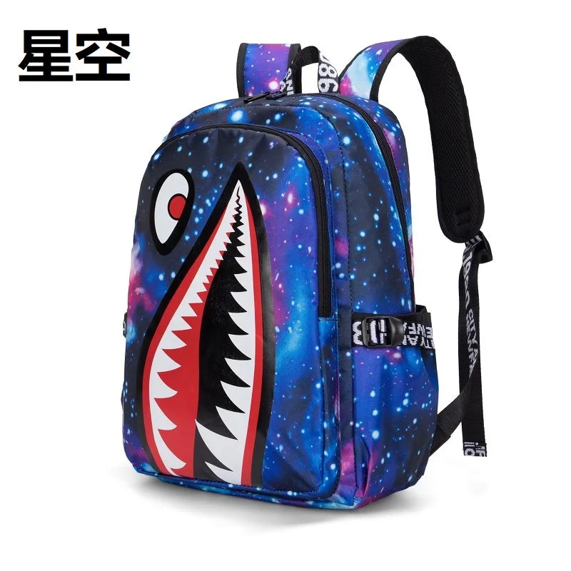 Cool shark mouth prints bagpack boy camouflage college bags unisex schoolbags waterproof backpacks student large capacity bags