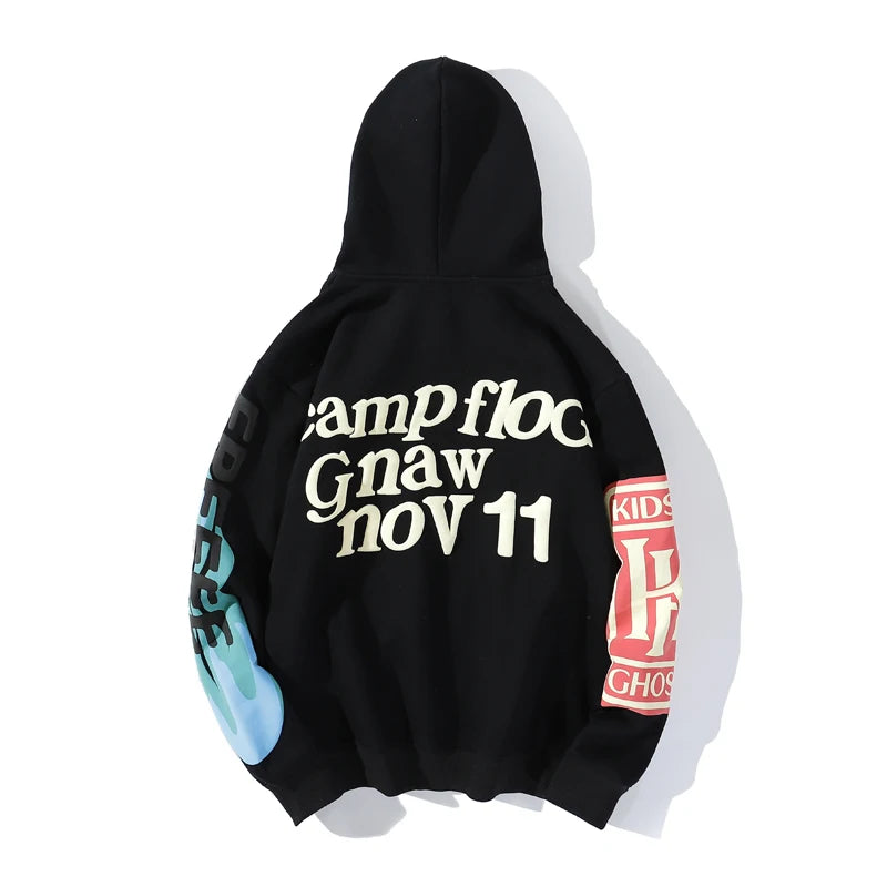 Harajuku Weirdo Graffiti Letter Printed Hoodies Men 2025 Lucky Me I See Ghosts Mens Hooded Sweatshirt Fleece Pullover Streetwear