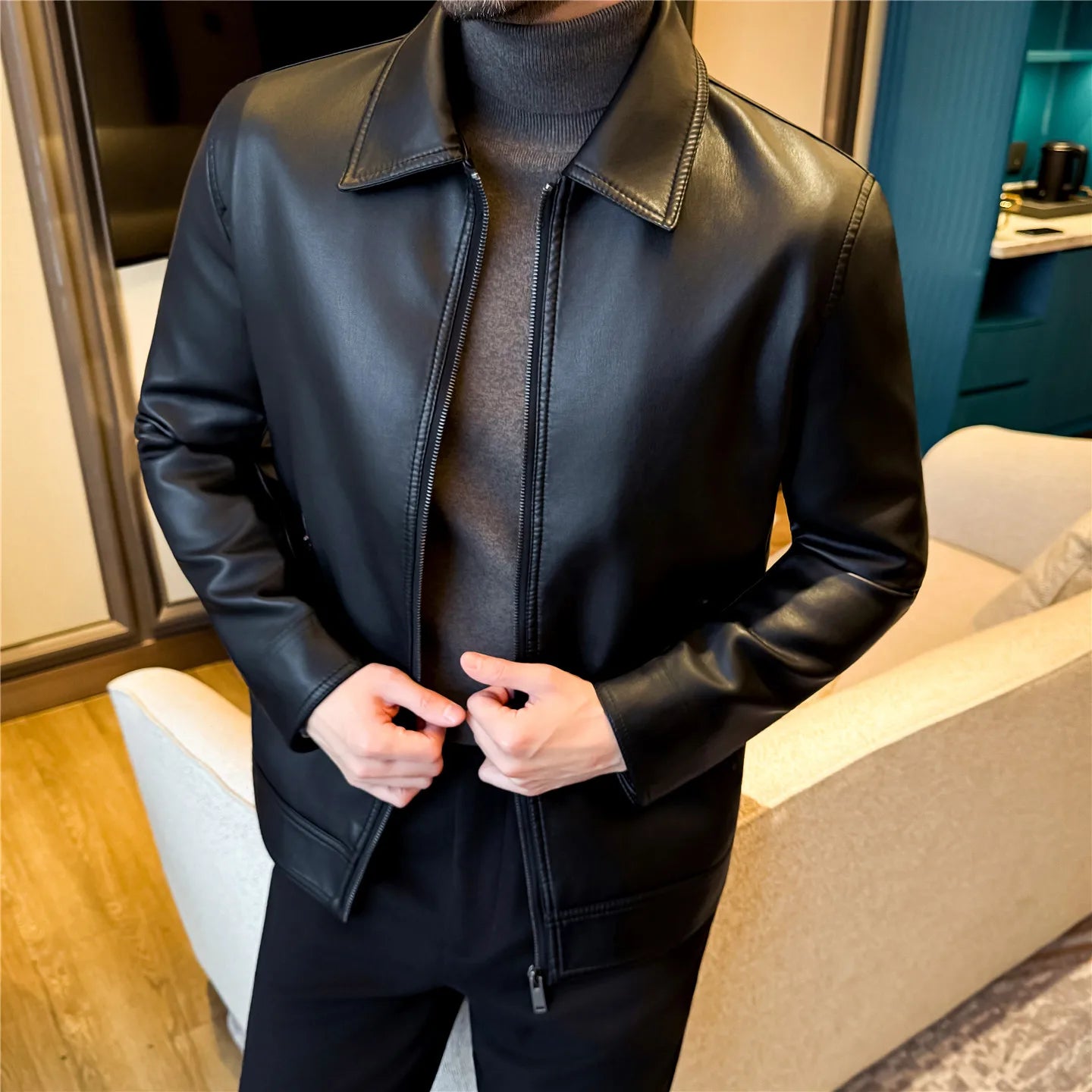 Men's 2026 Motorcycle Biker Jacket, Faux Leather PU Motorcycle Jacket, Slim Fit Stand Collar, Streetwear Zipper Jacket