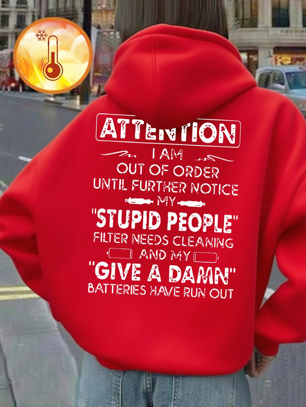 Attention Funny Phrases Prints Hoodies Women Winter Fleece Warm Pullover Loose Pocket Sweatshirt Casual Sporty Woman Clothes