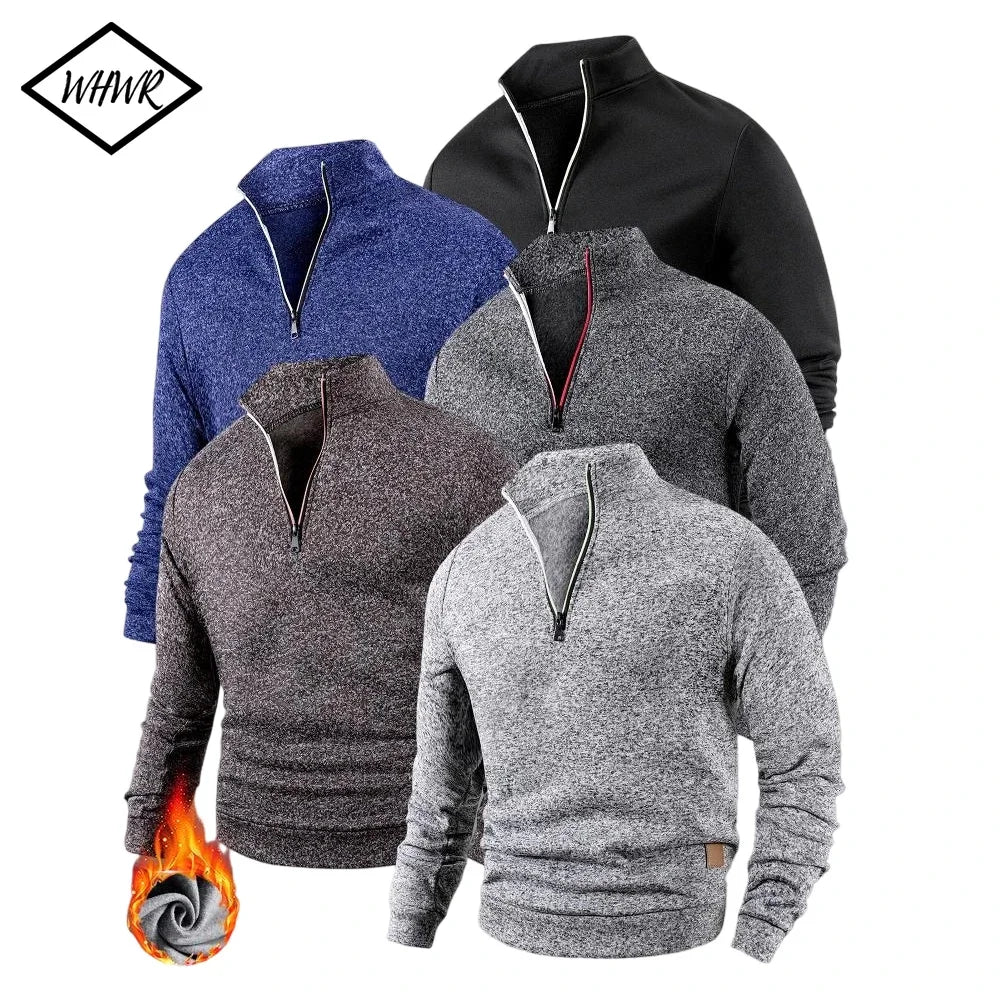 Men's Fleece Warm Hoodies Autumn Winter Fleece Long Sleeve Sweatshirts Men Clothing Fashion Color Pullover Slim Fit Hoodie Coat