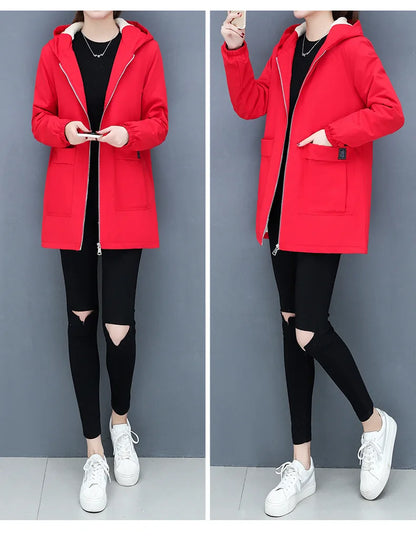 2023 Autumn Winter New Thick Warm Lamb Wool Cotton-padded Coat Women's Mid-length All-fit Loose Hooded Female Blouse