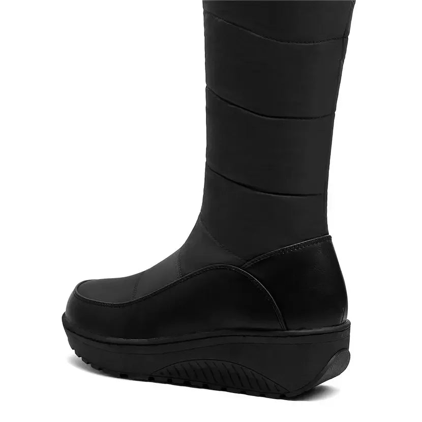 Women Warm Fur Mid-calf Snow Boots Round Toe Red Black Down Crystal Dec Party Travel Lady Wedge Platform Winter Plush Half Boots