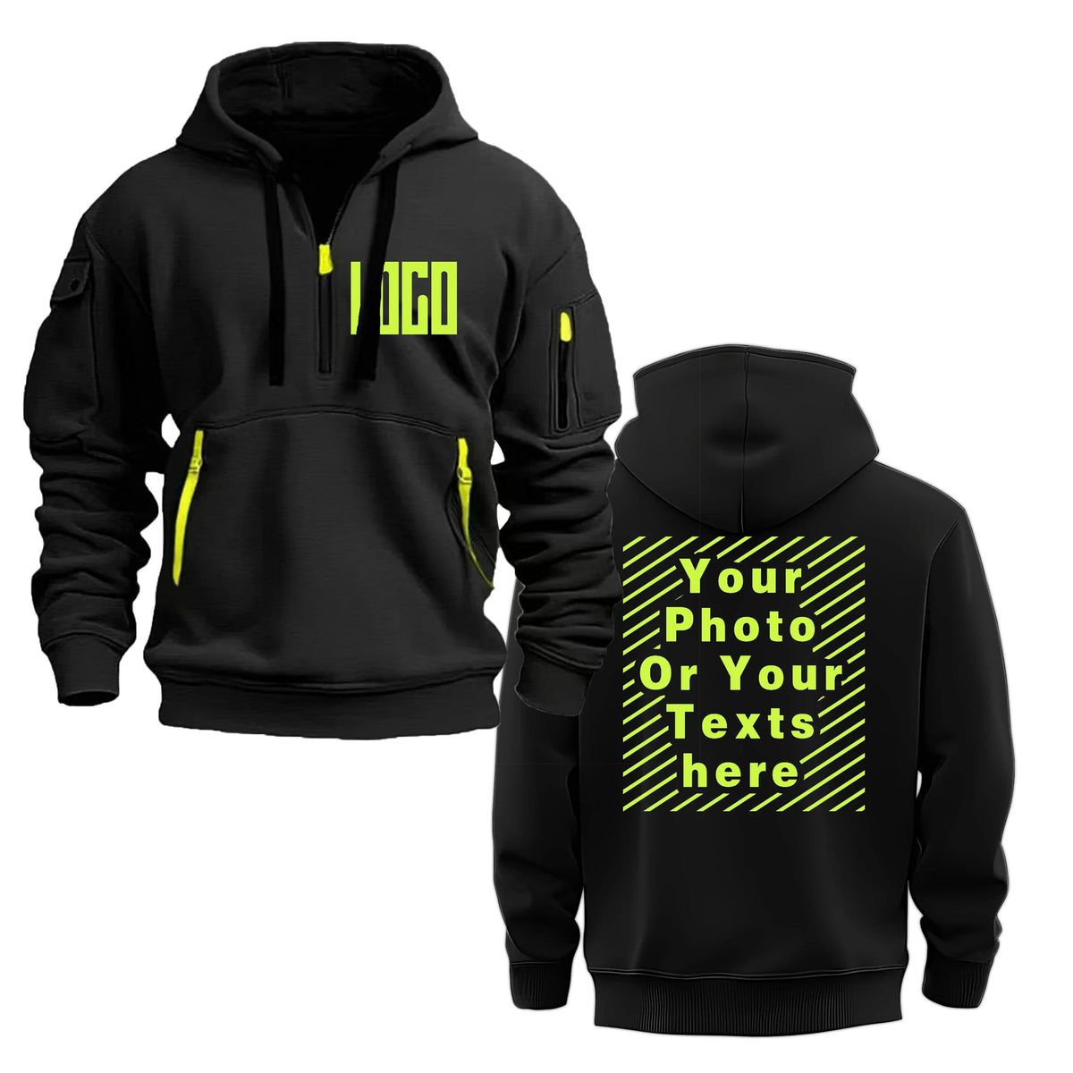 Men's and Women's Custom Printed Hoodies, Loose Casual Sportswear, Zippered Long-sleeved Hoodies with Pockets on the Sleeves
