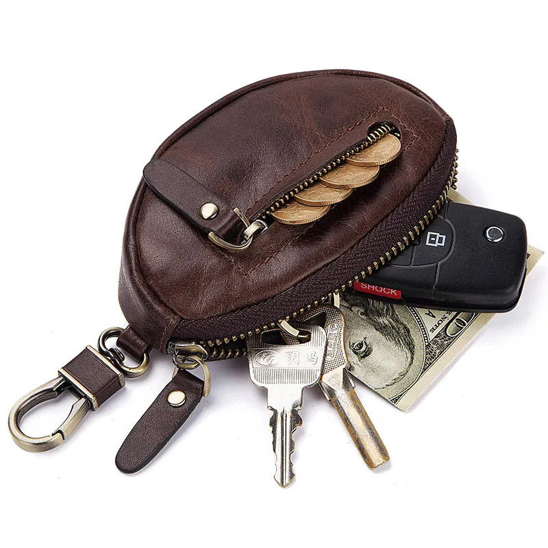HUMERPAUL Small Key Wallet Men 100% Genuine Leather Car Key Holder Top Quality Zipper Housekeeper Keys Organizer with Coin Purse