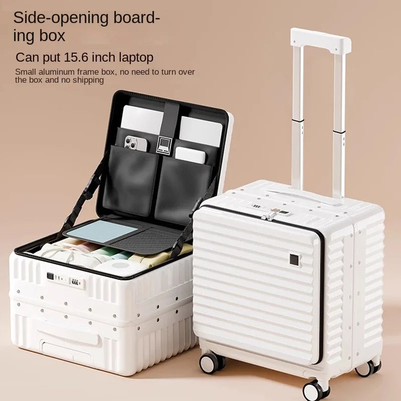 Front Opening 18/20 inch Suitcase Cabin Luggage Small 16 inch Short Trip Bag Ultra-light Aluminium Frame Luggage Large Capacity
