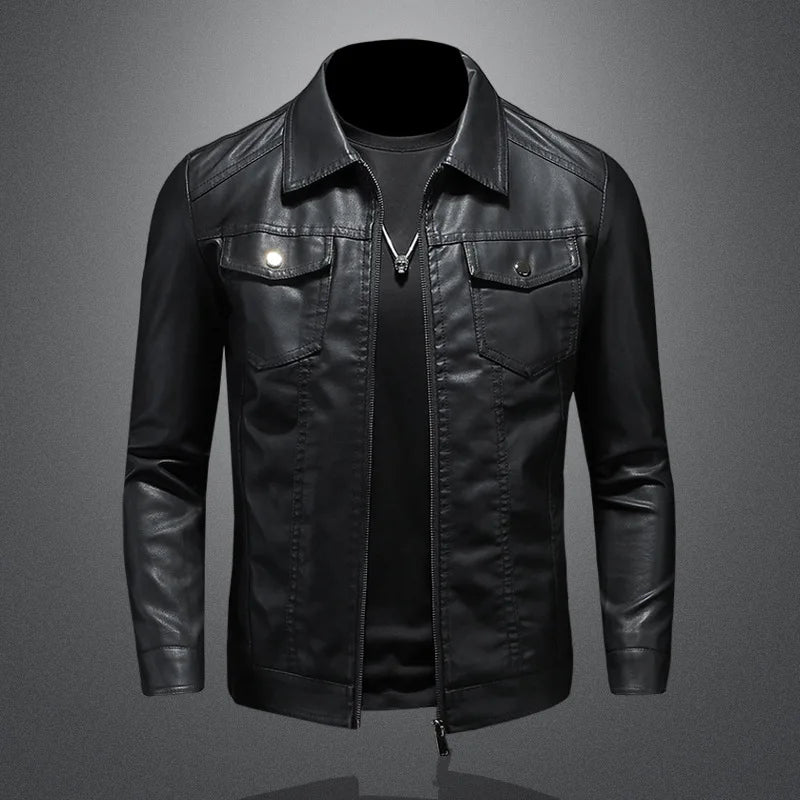 Minglu Hooed Black Pu Mens Leather Jacket Spring Autumn Long Sleeve Slim Fit Solid Color Faux Leather Zipper Male Coats 5XL
