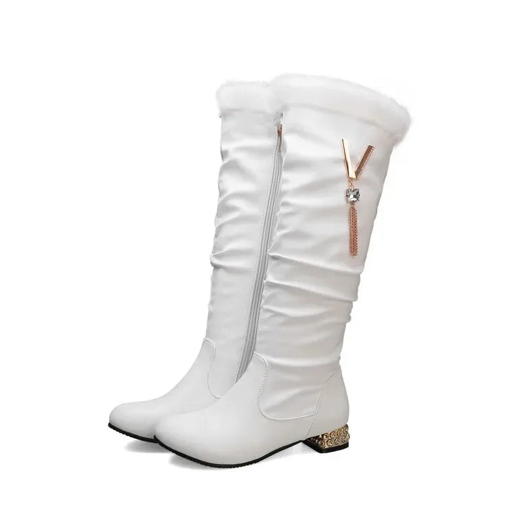 Winter Warm Knee High Boots Women Platform Wedges High Heels Snow Boots Slip on Winter Ladies Shoes White Black Pink 2025