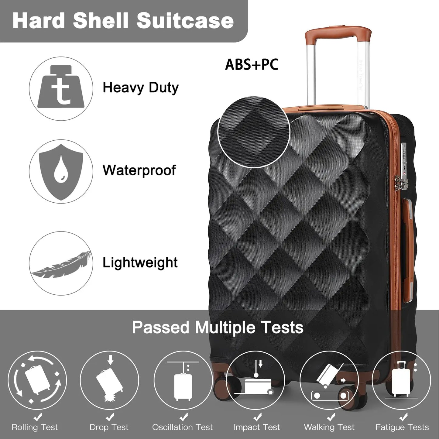 British Traveller Lightweight Hard Shell Suitcase - 13" 20" 24" 28" Cabin & Checked Luggage with 360° Spinner Wheels & TSA Lock
