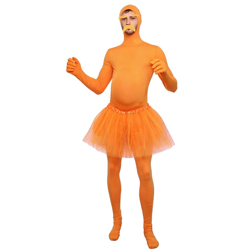 Halloween Costume Spandex Full Body Invisible Suit Orange Solid Color Casual Yellow Mustache and Eyebrow Jumpsuit Costumes 2026