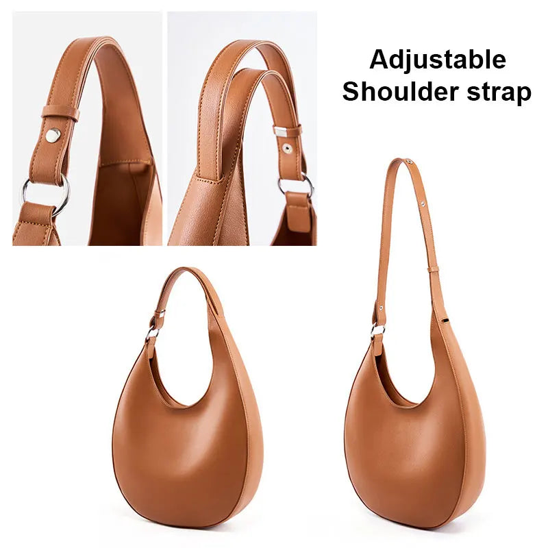 Genuine Leather Women Tote Bags Fashion Luxury Designer Women's Shoulder Bag Quality Cowhide Large Capacity Half Moon Handbags