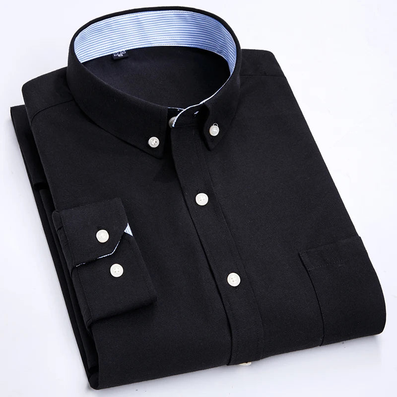 Men's long sleeve shirt Oxford woven casual non-ironing spring summer autumn slim top comfortable trend fashion with white shirt