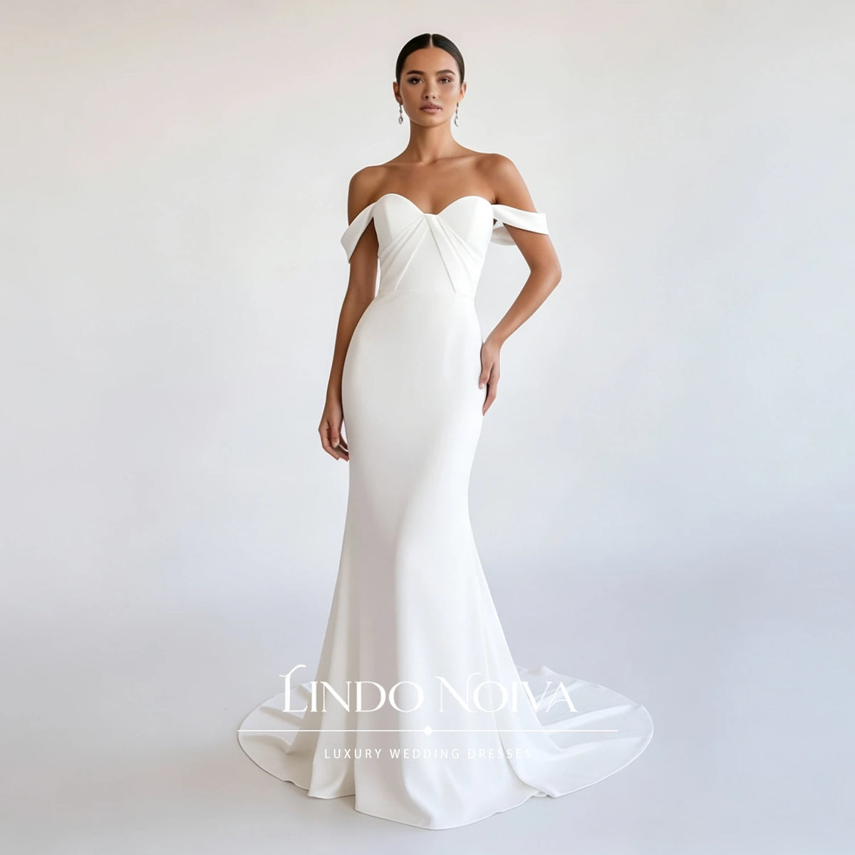LINDO NOIVA Off The Shoulder Satin Mermaid Wedding Dress Smiple Sweetheart Bridal Gown Court Train Vestido De Novia Customized