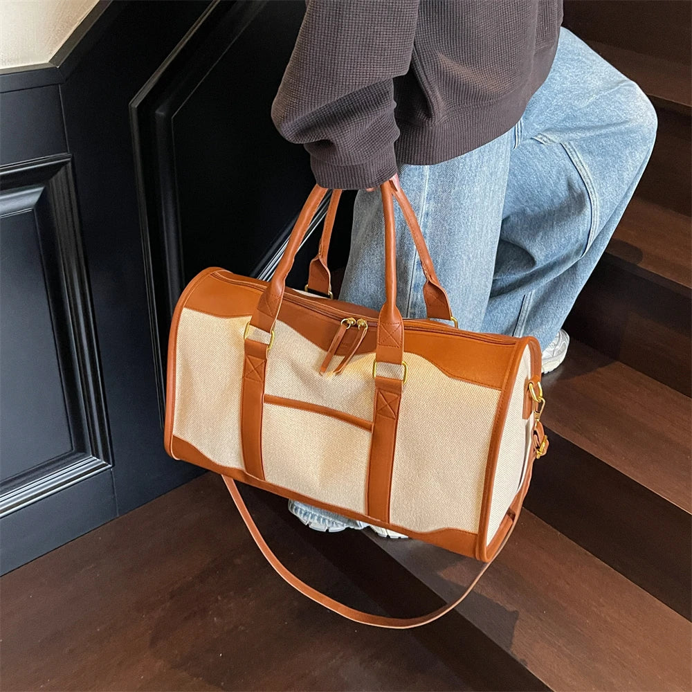 Oversized Travelling Handbags For Women Cotton Fabric Large Capacity Airplane Luggage Bag Simple Fashion Shoulder Crossbody Bags