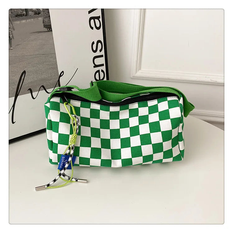 Plaid Shoulder Bag for Women Handbag CrossBorder Canvas Leisure  Fashion Bag Ladies Embroidered Han Female Pocket Purse