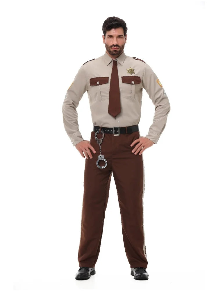 Unisex Sheriff Cosplay Costume Police Uniform Full Set Long Sleeve Halloween Carnival Party Stage Performance Dress Outfits