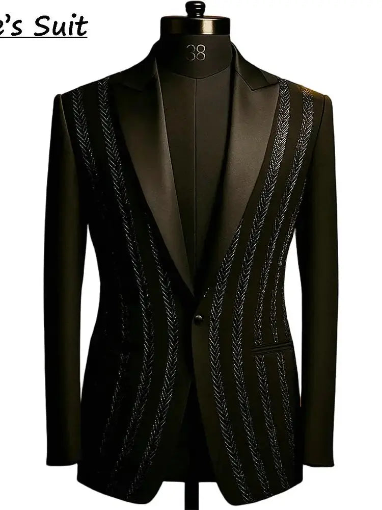 Black Leaflike Appliques Suits Men For Wedding Jacket Pants 2 Piece Man Suit Groom Tuxedos Customized Male Fashion Party Outfits