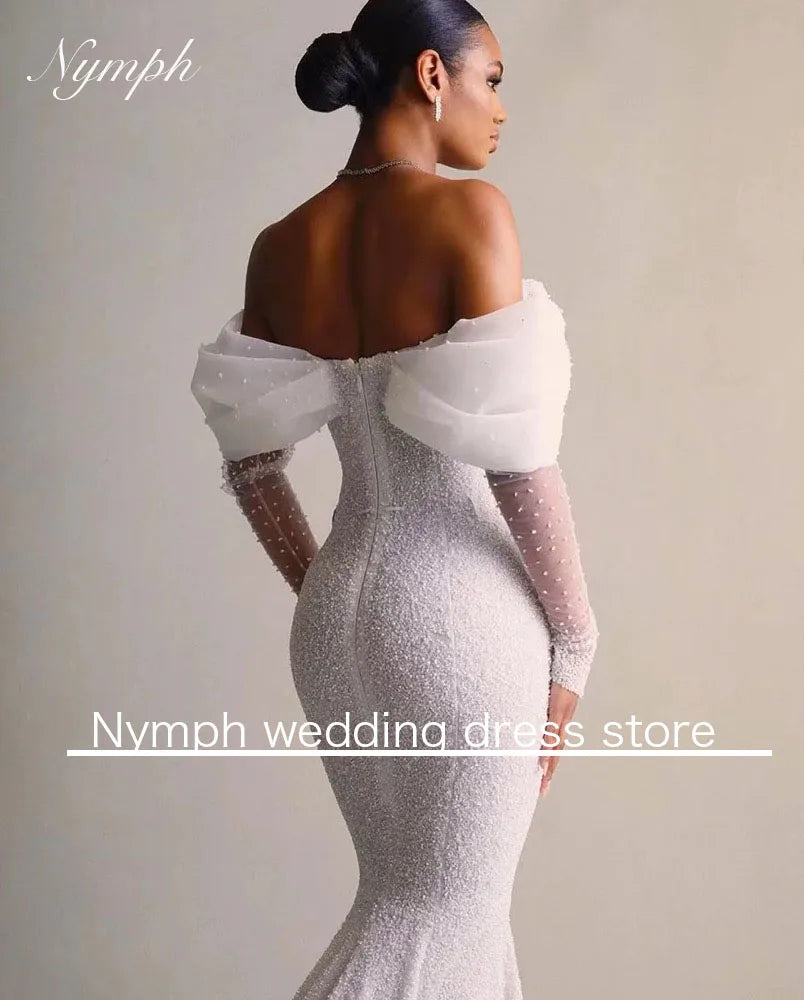 Vintage Lace Sequins Wedding Dress V Neck Full Sleeve Luxury Detachable 2 In 1Train Bride Gown Mermaid Vestido De Novia Customiz