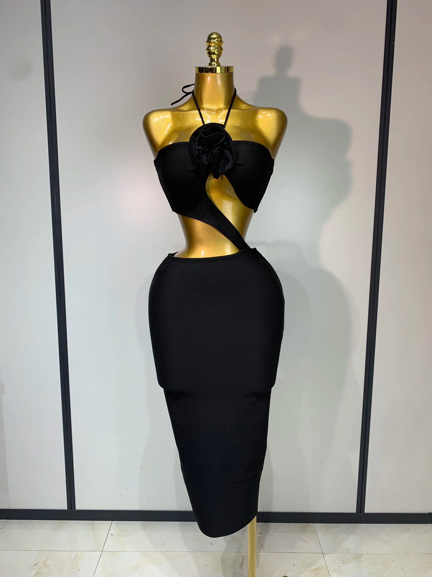 Women Sexy Halter Backless Black Bodycon Midi Bandage Dresses Elegant Evening Club Party Luxury Birthday Cocktail Prom Gown