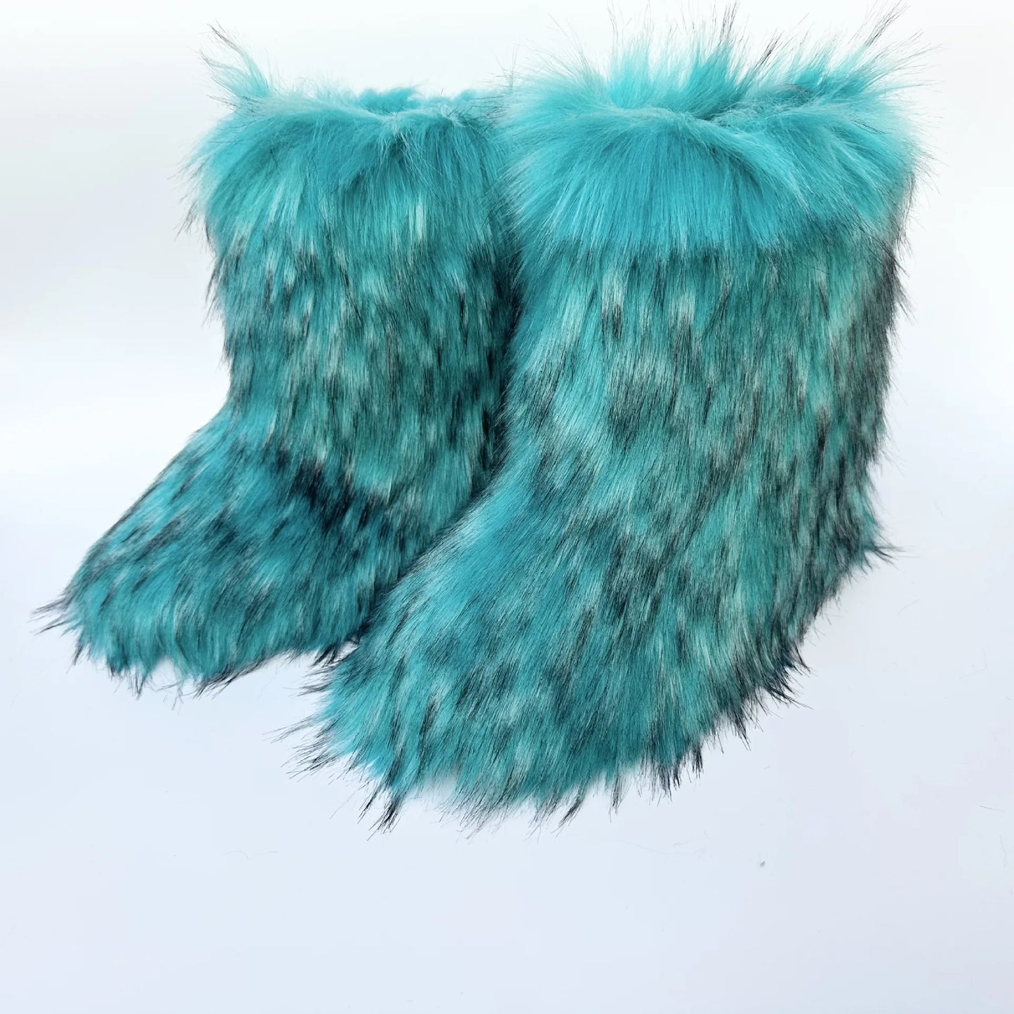 Cute High Quality Faux Raccoon Fox Fur Shibuya Gal Thickened Plus Size Mid-Calf Faux Fur Warm Winter Snow Boots for Women