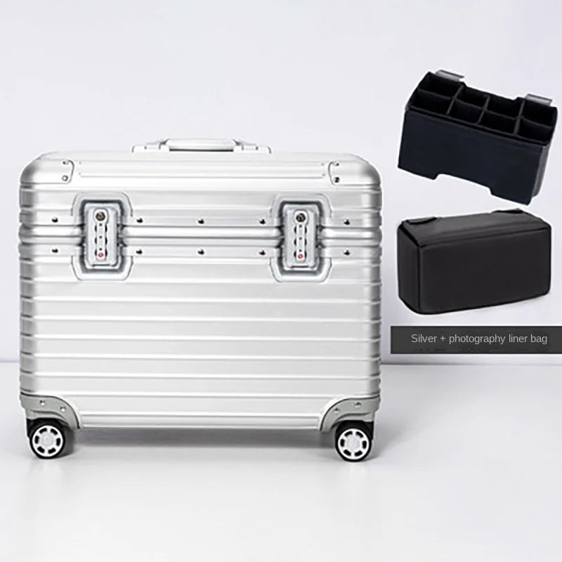 All Aluminium Magnesium Alloy Captain's Luggage Top Flap Camera Case 18/20‘’ Cabin Suitcase 22/24‘’ Trolley Case