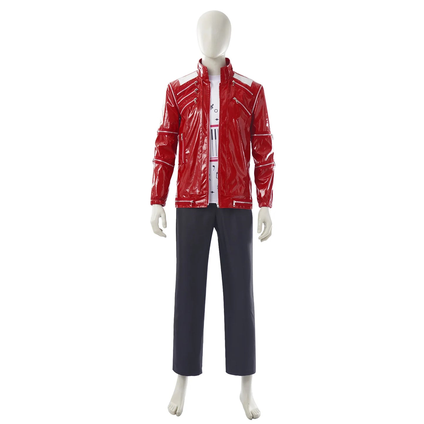Red Zipper Michael Jackson MJ Beat It Jacket for Impersonators PU Leather Punk Casual Coat Halloween Stage Christmas Outwear