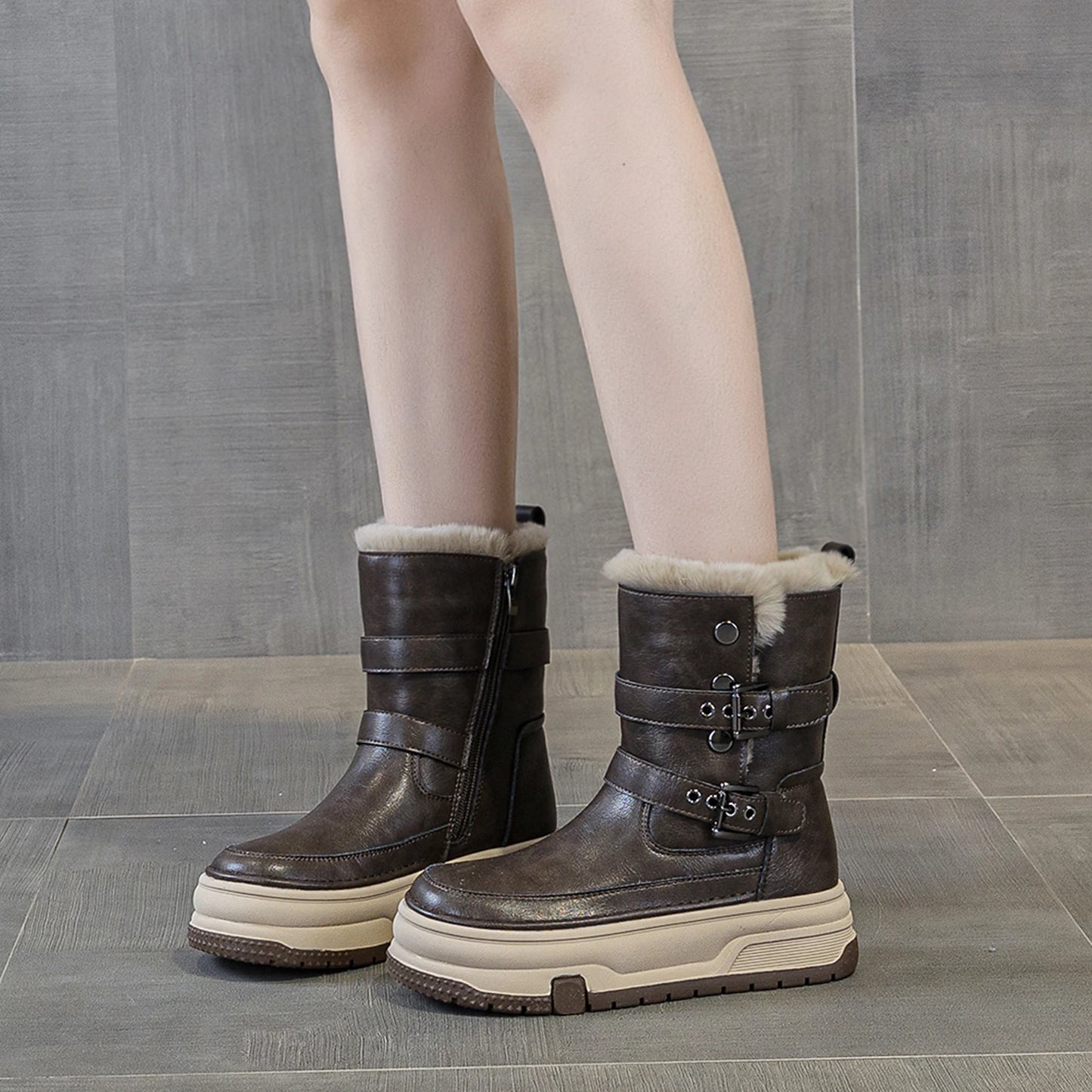 AIYUQI Women's Genuine Leather Snow Boots 2026 Winter New Platform Warm Women Mid-calf Boots Stylish Thick Boots For Women