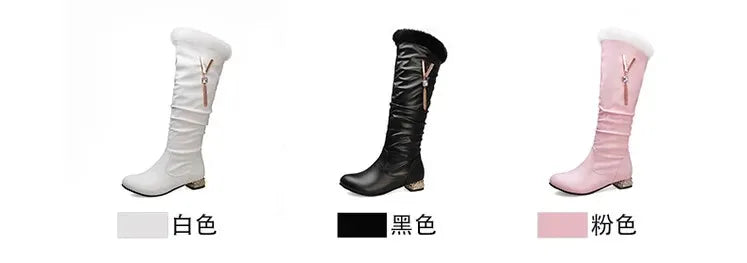 Winter Warm Knee High Boots Women Platform Wedges High Heels Snow Boots Slip on Winter Ladies Shoes White Black Pink 2025