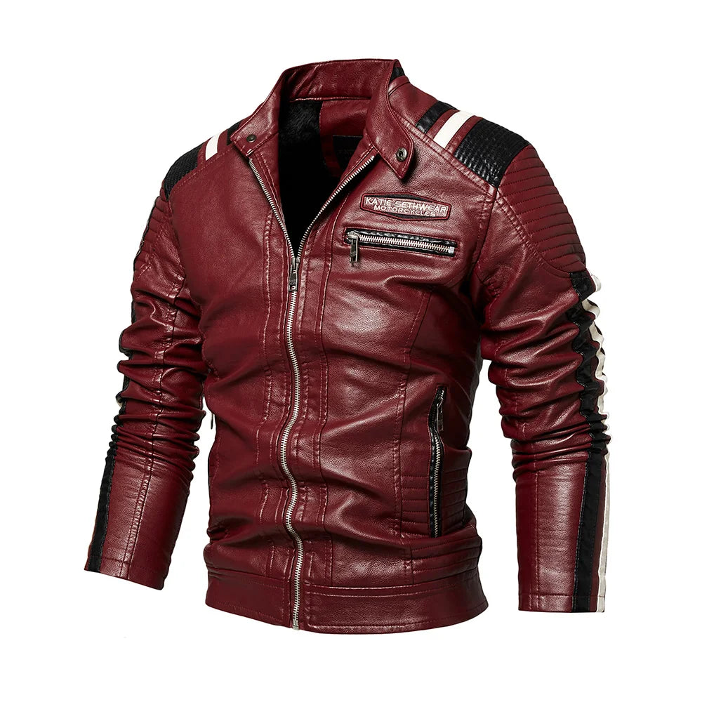 Men's Faux Leather Jacket Motorcycle Jacket Waterproof Windproof PU Moto Vintage Bomber Winter Jacket Men