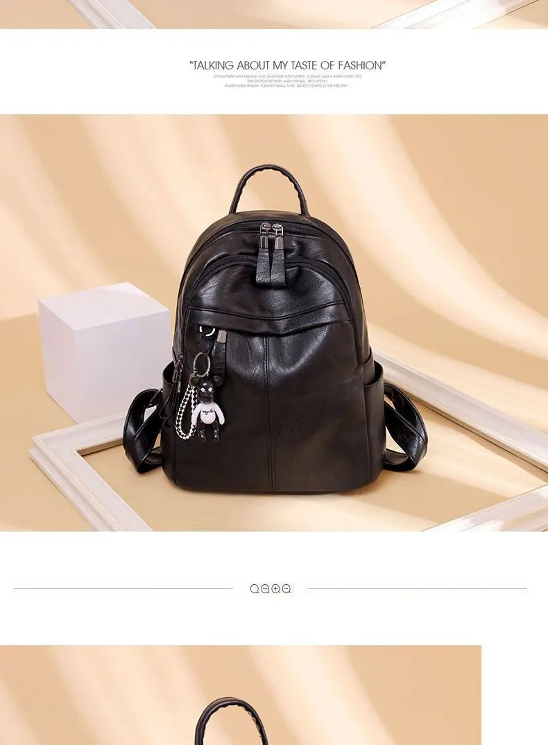 Women's Large Capacity Soft Leather Backpack Fashionable Street Style Travel Bag 2025 New Korean Version Trendy Ladies Bag